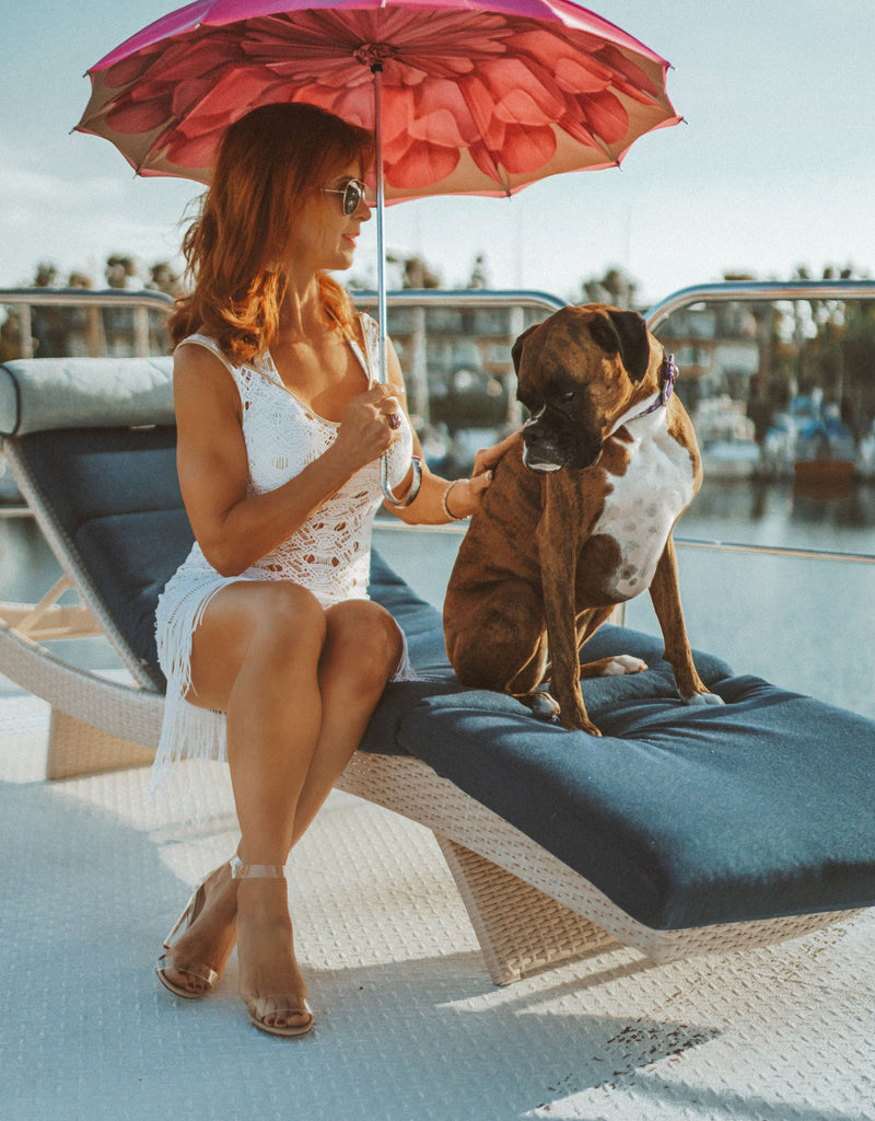 LUXE Pink flower with curved jeweled handle