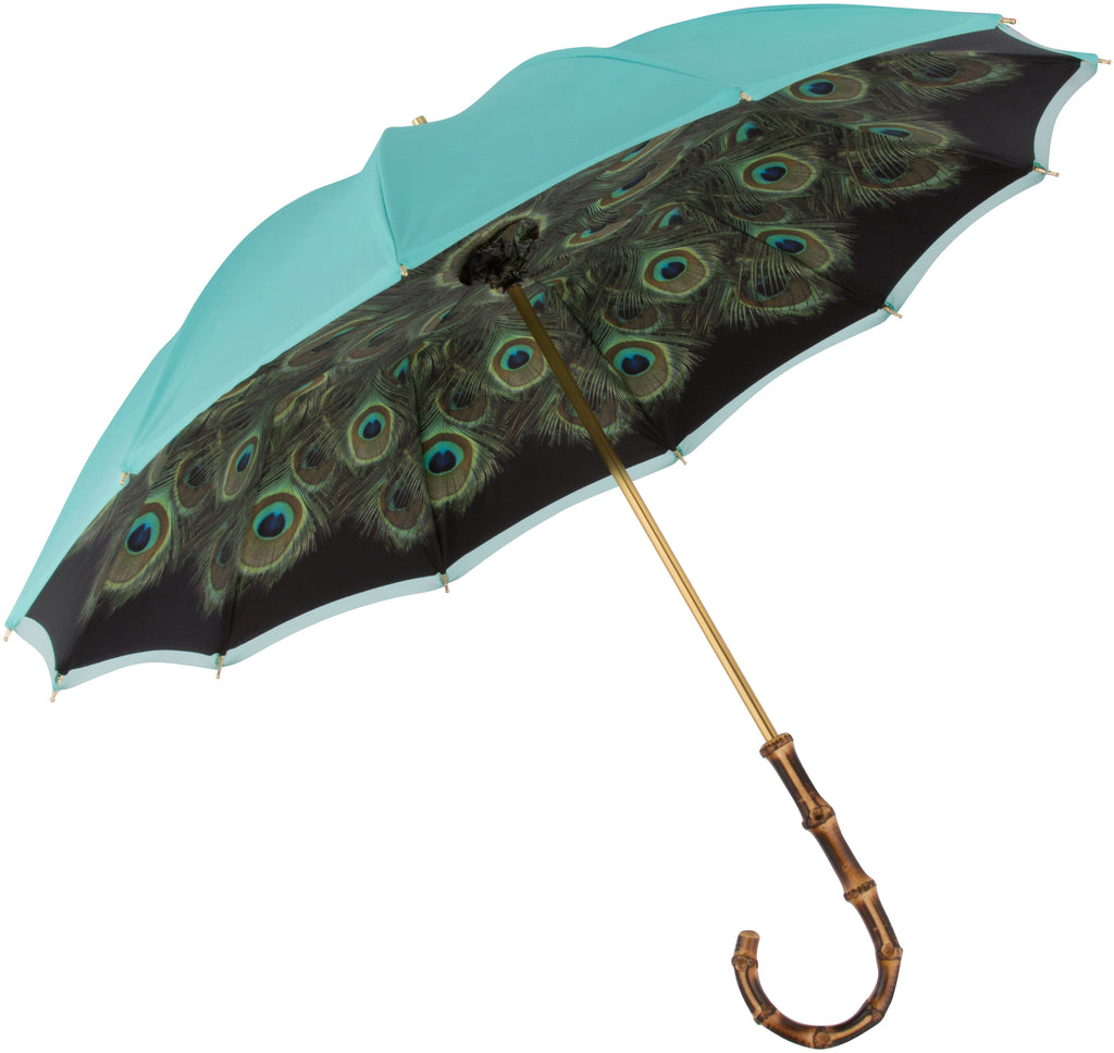 LUXE Teal Peacock with curved bamboo handle